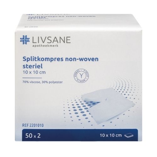 Livsane Steriel Splitkompres Non-Woven 10 x 10cm 50 x 2 stuks